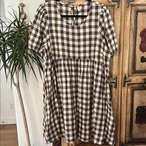 Rylee + Cru Brown and Cream Checkered Dress